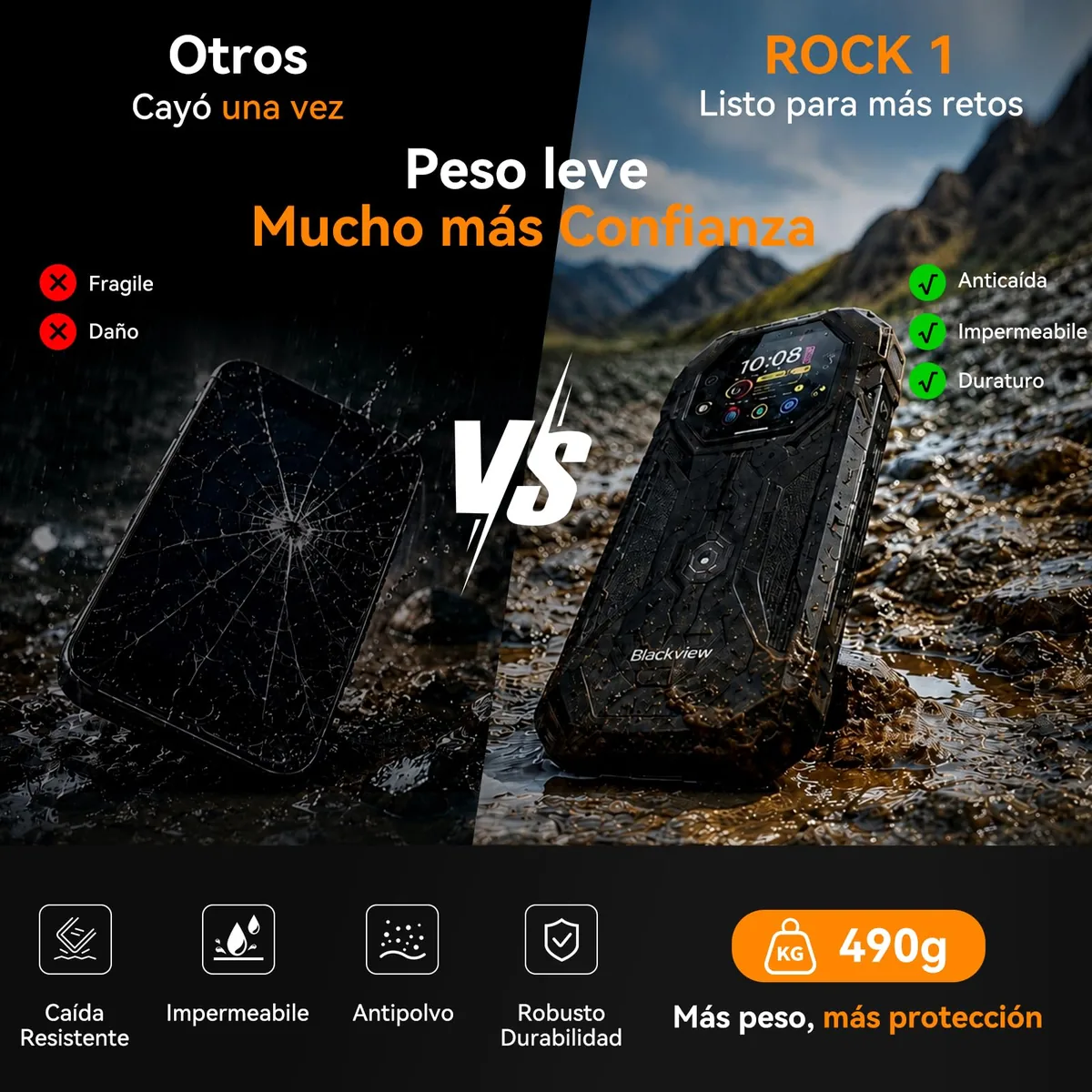 Blackview Rock 1 Android 16 Móvil Resistente 15000mAh, Móvil Irrompible para Aventureros y Senderismo, Doble Pantalla, 24GB+256GB, Visión Nocturna 20MP, Gemini AI, NFC, 3 Años de Garantía — imagen 3