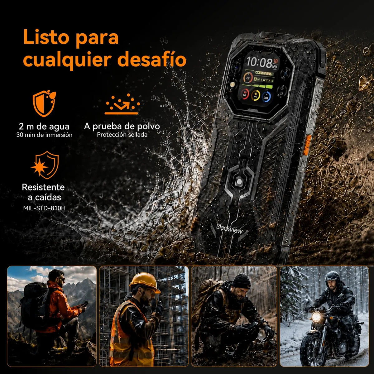 Blackview Rock 1 Android 16 Móvil Resistente 15000mAh, Móvil Irrompible para Aventureros y Senderismo, Doble Pantalla, 24GB+256GB, Visión Nocturna 20MP, Gemini AI, NFC, 3 Años de Garantía — imagen 4