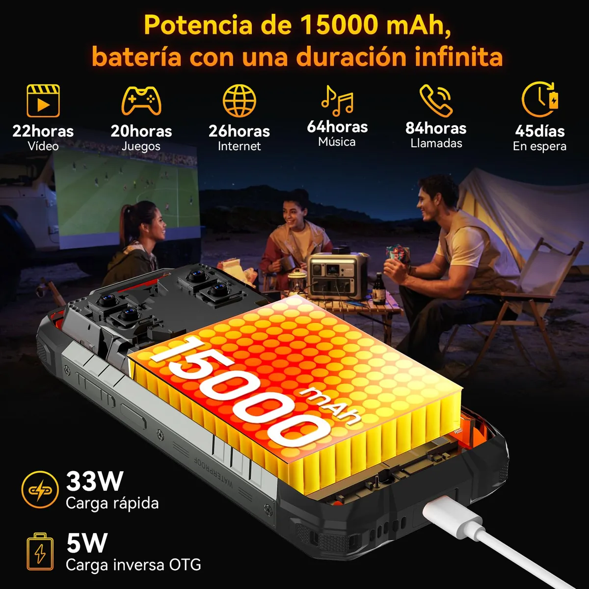 Blackview Rock 1 Android 16 Móvil Resistente 15000mAh, Móvil Irrompible para Aventureros y Senderismo, Doble Pantalla, 24GB+256GB, Visión Nocturna 20MP, Gemini AI, NFC, 3 Años de Garantía — imagen 5