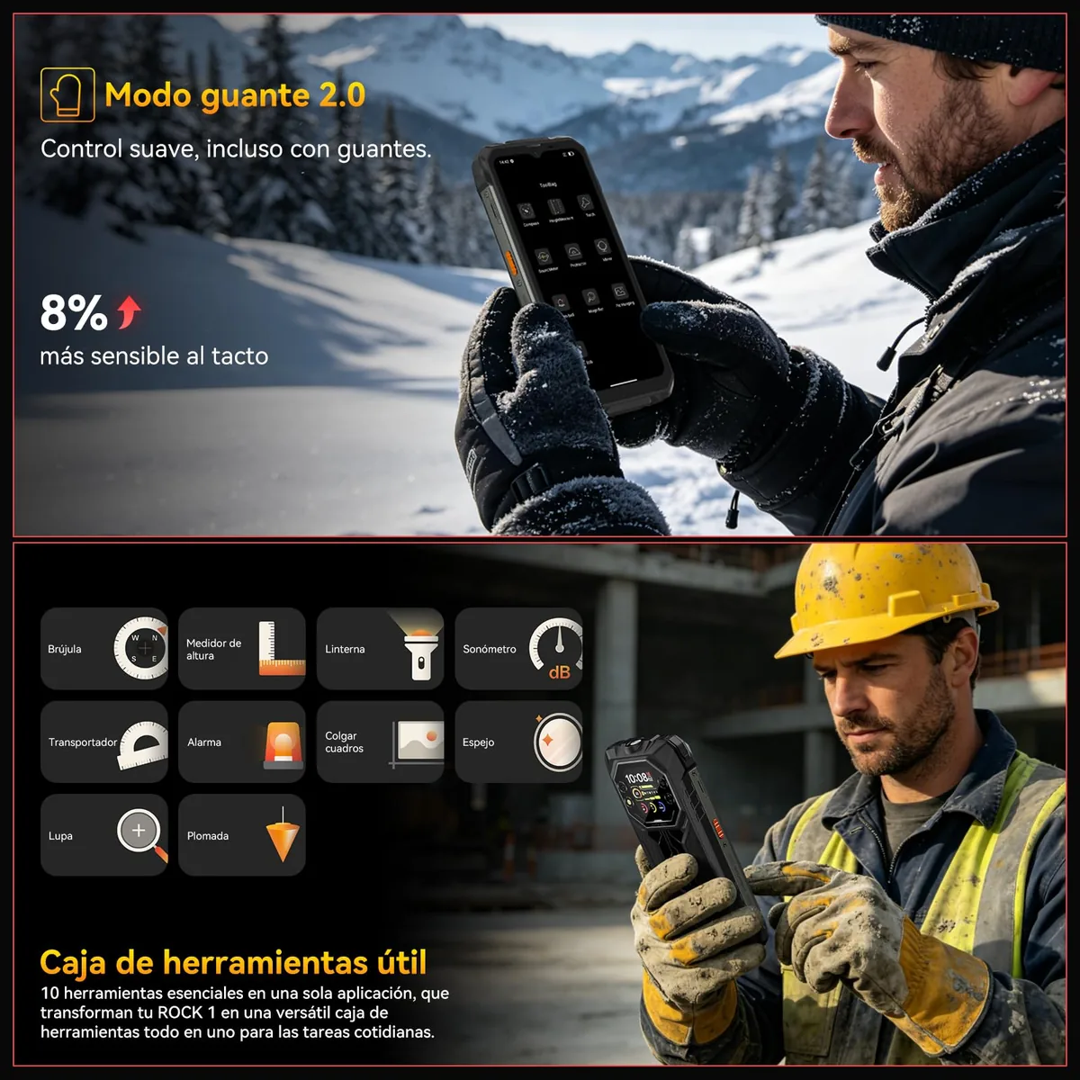 Blackview Rock 1 Android 16 Móvil Resistente 15000mAh, Móvil Irrompible para Aventureros y Senderismo, Doble Pantalla, 24GB+256GB, Visión Nocturna 20MP, Gemini AI, NFC, 3 Años de Garantía — imagen 8