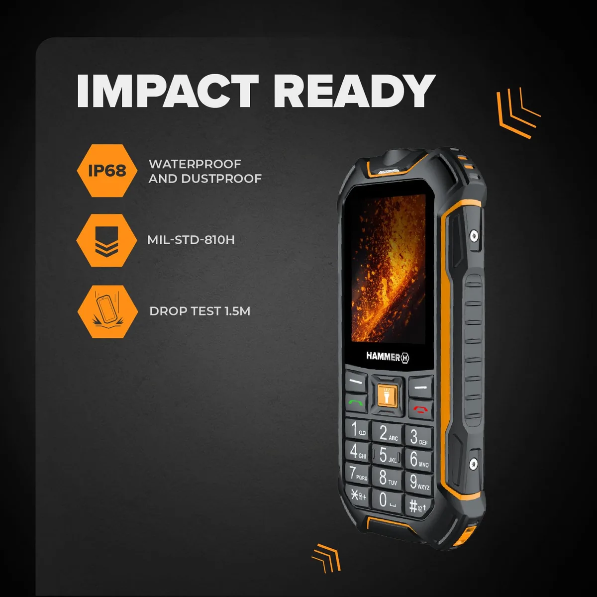 Hammer Boost 2 LTE móvil Robusto 4G IP68, teléfono de Obra con Teclas Grandes, Pantalla 2,4", Dual SIM, batería 3500 mAh de Larga duración, Negro-Naranja — imagen 2