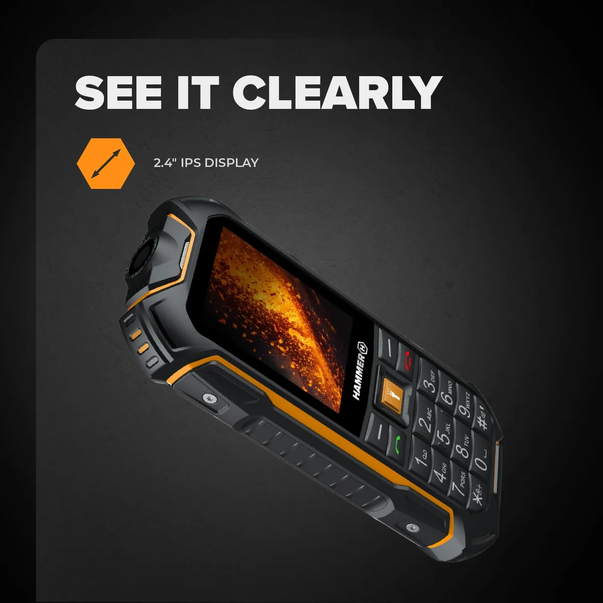 Hammer Boost 2 LTE móvil Robusto 4G IP68, teléfono de Obra con Teclas Grandes, Pantalla 2,4", Dual SIM, batería 3500 mAh de Larga duración, Negro-Naranja — imagen 5