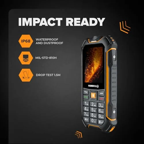 Hammer Boost 2 LTE móvil Robusto 4G IP68, teléfono de Obra con Teclas Grandes, Pantalla 2,4", Dual SIM, batería 3500 mAh de Larga duración, Negro-Naranja — imagen 8