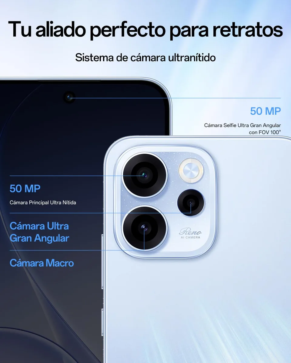 OPPO Reno15 F 5G Smartphone Liberado, 8+256GB, Cámara Ultra Gran Angular 50MP FOV 100°, Pantalla 6.57" 120Hz, AI Portrait Glow, Batería 6500mAh, IP69, Aurora Blue (Incluye Cargador 80W SUPERVOOC) — imagen 3
