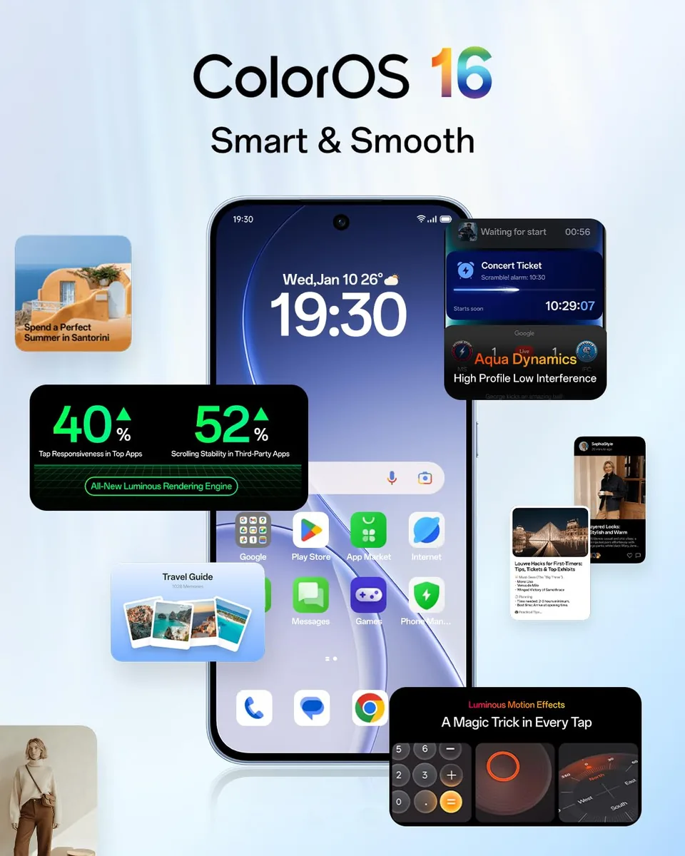 OPPO Reno15 F 5G Smartphone Liberado, 8+256GB, Cámara Ultra Gran Angular 50MP FOV 100°, Pantalla 6.57" 120Hz, AI Portrait Glow, Batería 6500mAh, IP69, Aurora Blue (Incluye Cargador 80W SUPERVOOC) — imagen 8